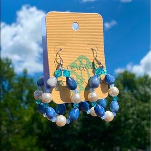 Handmade Blue/Pearl Silver Tear Drop Beaded Earrings 🧡